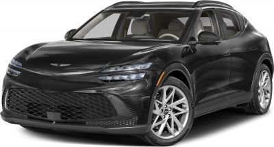 Sleek electric SUV front with modern LED headlights and aerodynamic grille