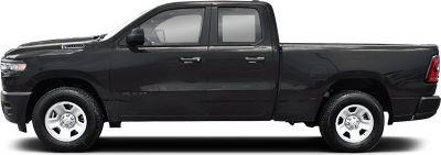 Side profile of quad cab pickup with extended truck bed