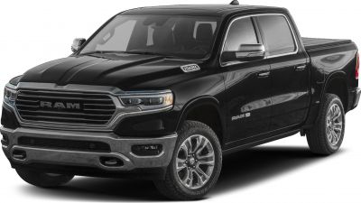 Black pickup with chrome grille and alloy wheels front side view