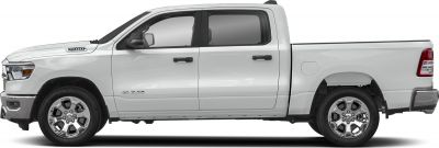 White 1500 Crew Cab pickup side view with chrome wheels