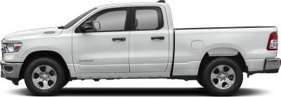White quad cab long pickup with extended bed and alloy wheels
