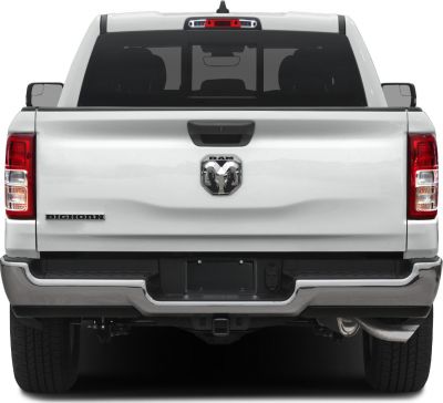 Rear view of pickup tailgate with lights and bumper