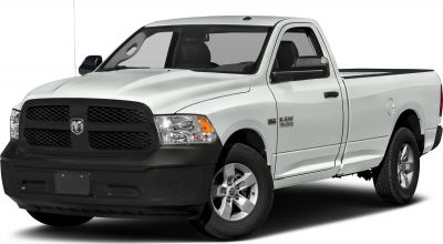 Pickup truck front view with black grille and single cab