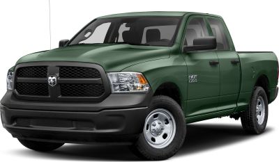 Front view of pickup truck with bold grille and extended cab