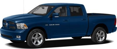 Blue pickup truck with four doors and chrome wheels side profile
