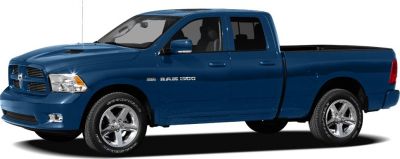 Blue pickup truck side profile with extended quad cab and alloy wheels