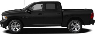 Black pickup truck side profile with alloy wheels and extended cab