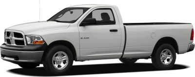Side view of single cab pickup truck with long bed and chrome wheels