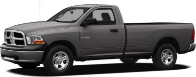 Side profile of long bed pickup truck with regular cab