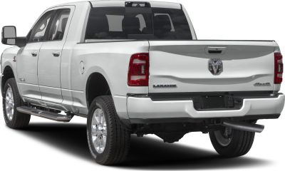 Rear tailgate and bumper of a large pickup truck with distinct taillights
