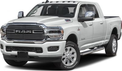 Front view of heavy-duty pickup with chrome grille and large headlights