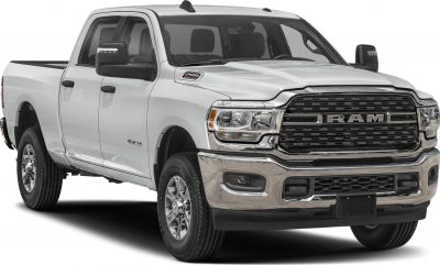 Heavy duty pickup front with chrome grille and Crew Cab doors