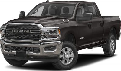 Front view of rugged pickup with chrome grille and large headlights