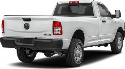 Rear view of a pickup truck with 4x4 badge and white tailgate