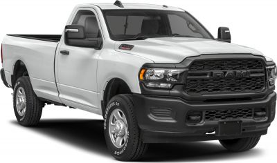 Regular cab heavy-duty pickup with black grille and rugged tires