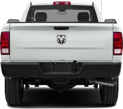 Rear view of pickup tailgate with brake light and bumper