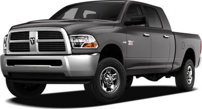 Heavy-duty pickup truck front three-quarter view with distinctive grille and mega cab.
