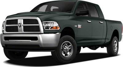 Front and side view of heavy duty pickup with rugged grille and extended cab.