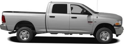 Side view of a crew cab pickup with long bed and dual rear wheels