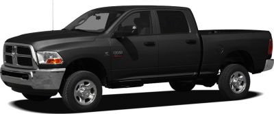Side profile of a black crew cab long bed 2010 pickup with chrome accents