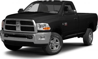 Front angled view of a heavy-duty pickup with chrome grille and bumper