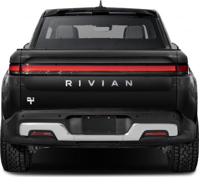 Rear view of a pickup with full-width tail light and rugged bumper