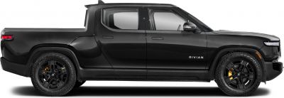 Black electric pickup with sleek side profile and modern wheels