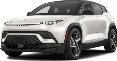 SUV front view with sleek headlights and honeycomb grille design