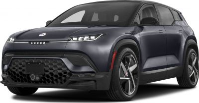 LED headlights and distinctive hexagonal grille on electric SUV front