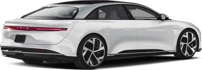 Sleek electric sedan rear with continuous LED light bar and aerodynamic shape