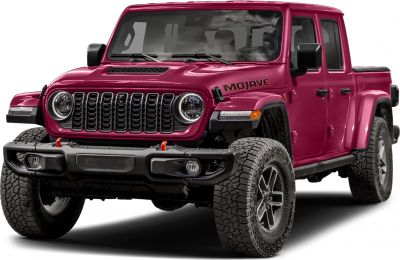 Front view of rugged off-road pickup with Mojave decal and aggressive tires