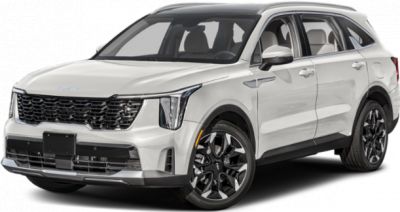 Front quarter view of white midsize SUV with modern design