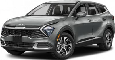 Front view with LED headlights, bold grille, and alloy wheels