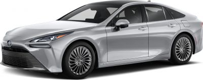 Futuristic fuel cell sedan with aerodynamic shape and advanced headlights