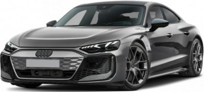 Electric sports sedan with aggressive grille and sleek headlights, metallic gray finish.