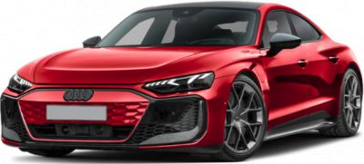 Sporty red electric coupe front with LED headlights and alloy wheels