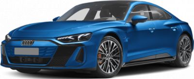 Front view of blue electric luxury sports sedan with sleek LED headlights