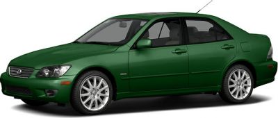 Green four-door sedan side profile with alloy wheels