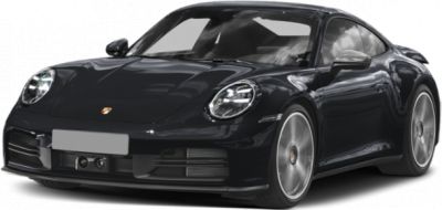 Front and side view of a sleek sporty coupe with round LED headlights
