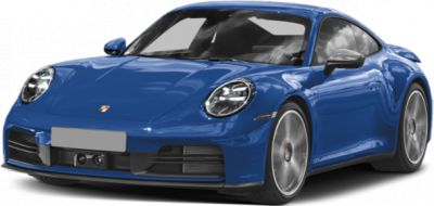 Blue sports coupe front view with sleek headlights and aerodynamic design