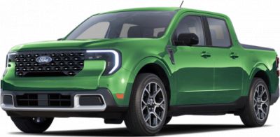 Green pickup truck with bold grille and LED headlights