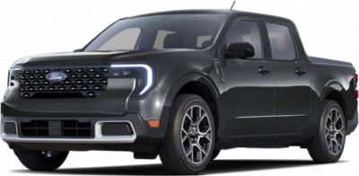 Front grille and side profile of a black pickup truck