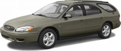 Side view of a 2000s station wagon with roof rails and alloy wheels