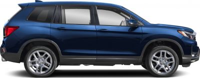 Side profile of a modern blue SUV with premium wheels and distinct window design
