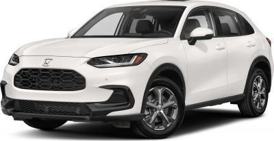 White compact SUV with a black honeycomb grille and silver alloy wheels