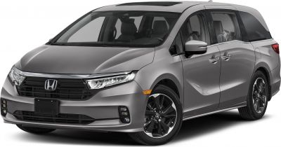 Minivan with LED headlights, alloy wheels, chrome door handles.
