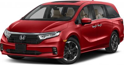 Red minivan with LED headlights and alloy wheels