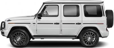 Side profile with extended wheelbase and V8 badge on white SUV
