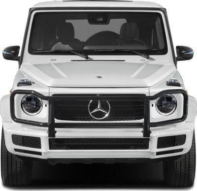 Front view with round headlights and Wrangler-style grill guard