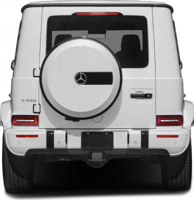 Rear view of SUV with spare tire cover and tail lights
